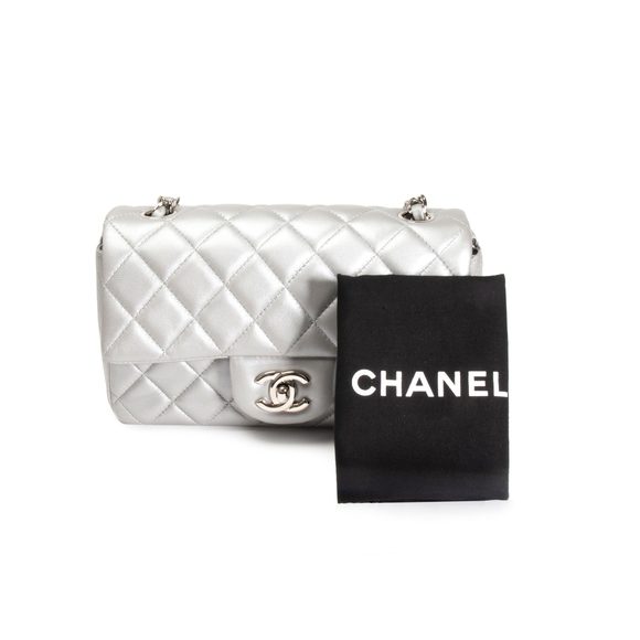 Chanel Silver Quilted Lambskin New Mini Classic Flap Bag - Picture 6 of 10